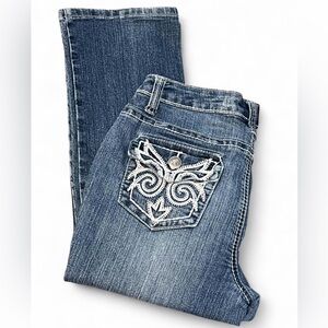 Earl Jeans Blue Skinny Jeans with Ivory Embroidered Pockets